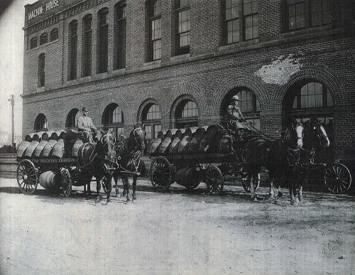 Teamsters ready to deliver barrels of beer, 19th century.